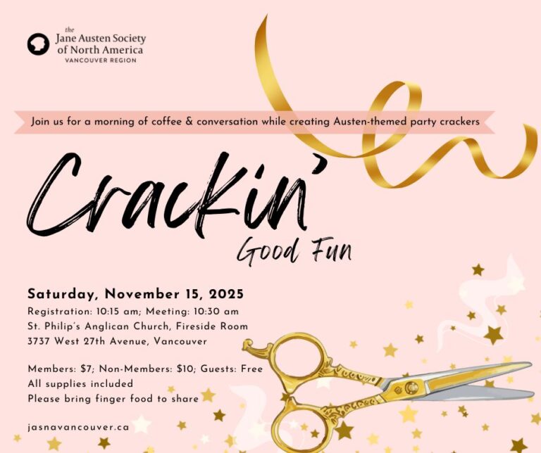 Come to our next in-person meeting to make Jane Austen-themed homemade party crackers while multilingual members read excerpts from Austen's works.